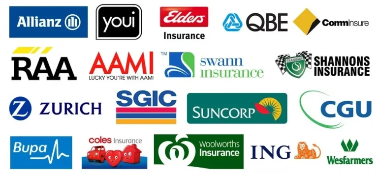 Logos of insurers Bailey Smash Repairs works with, including AAMI, Allianz, QBE, Suncorp and Youi