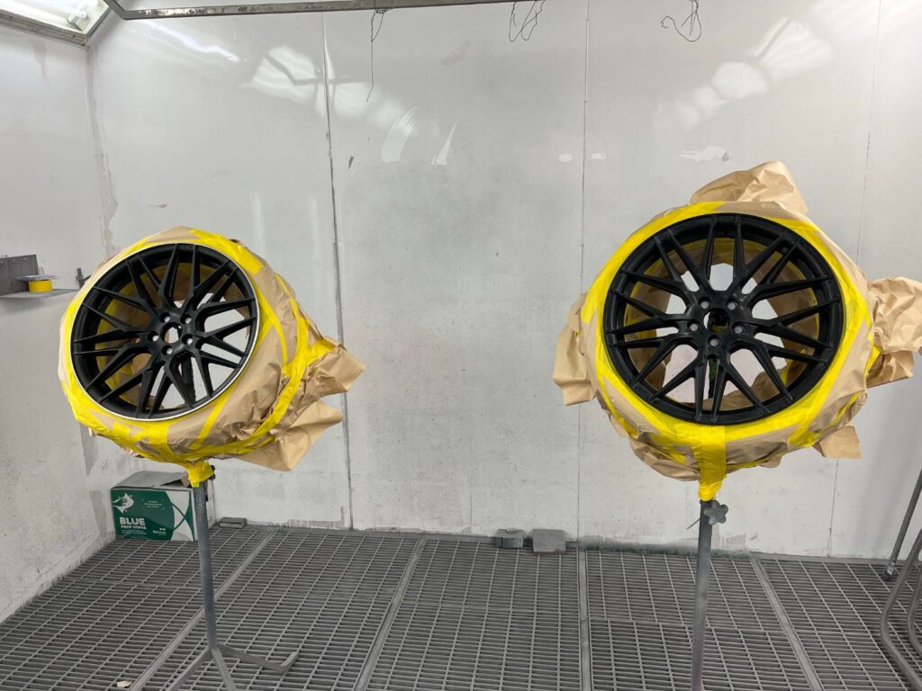 Set of alloy wheels refinished in the Bailey spray booth