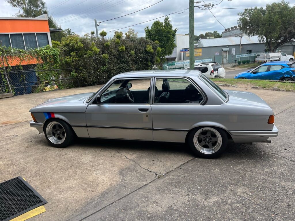 Classic BMW E21 coupe after respray, side profile