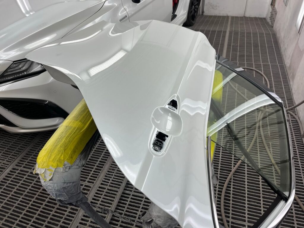 Toyota Camry rear door refinished in pearl white